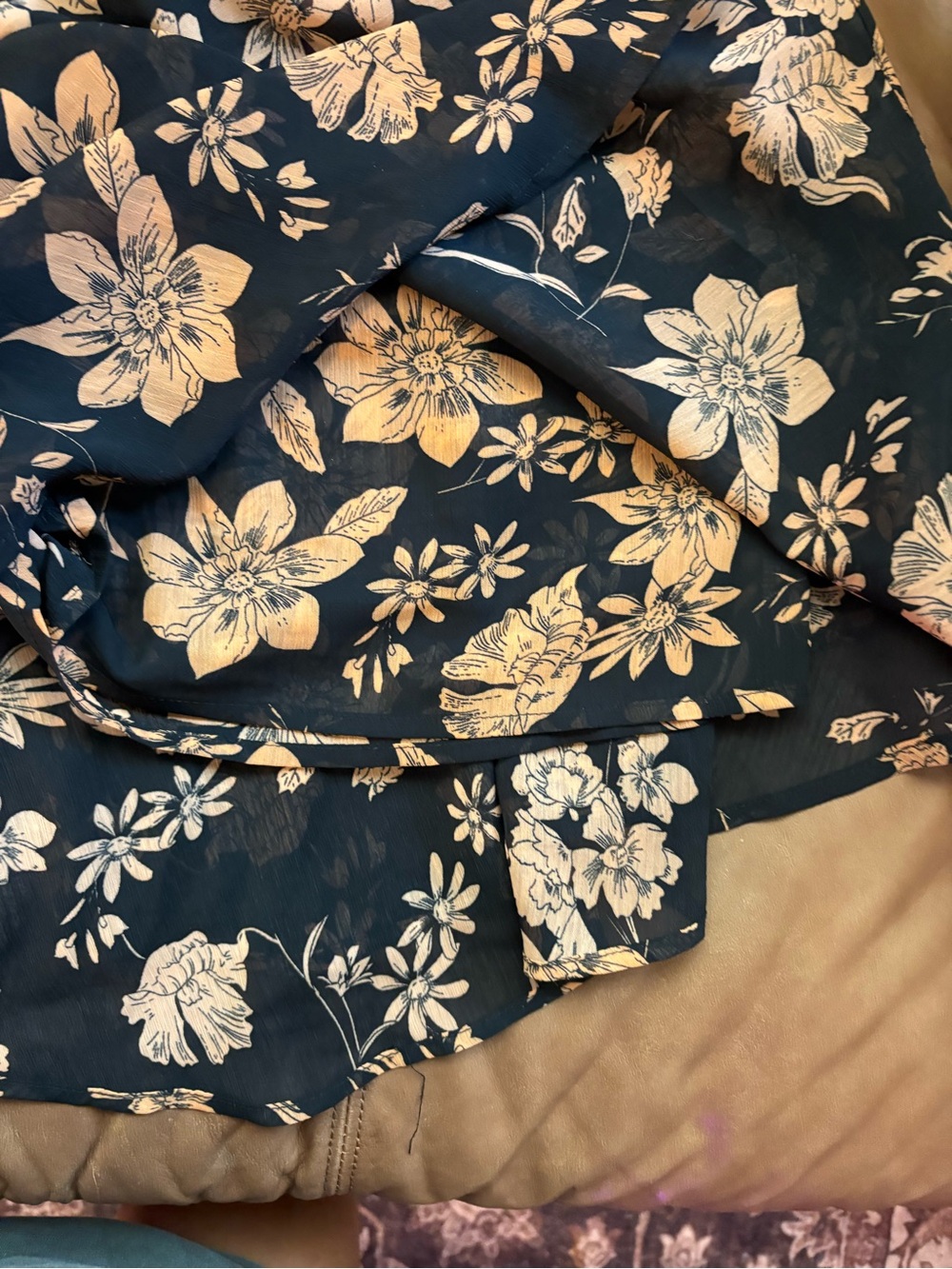 Women's Floral Ruffle Mini Skort - Black with orangeFloral - Picture 5 of 6